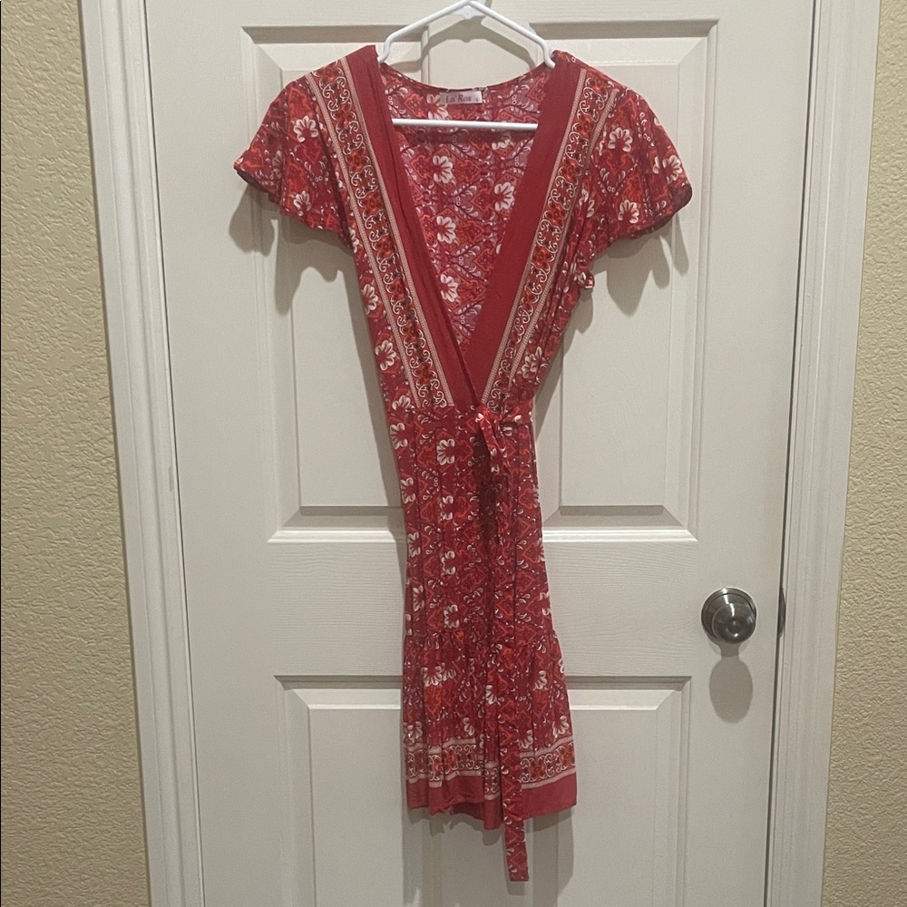 Elegant Red Floral Wrap Mini Dress
